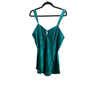 Vanity Fair Teal Satin V Neck Adjustable Strap Keyhole Detail Nightgown XL